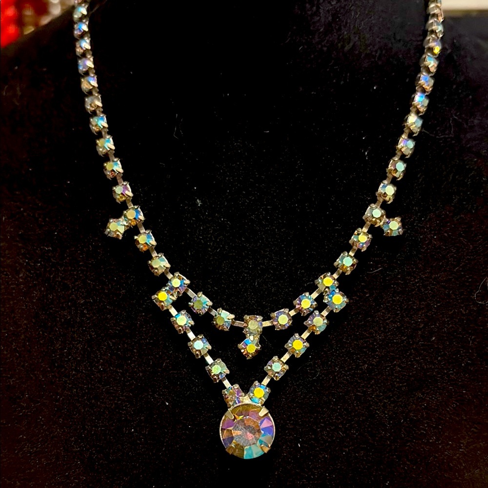 Vintage borealis,  necklace, silver tone